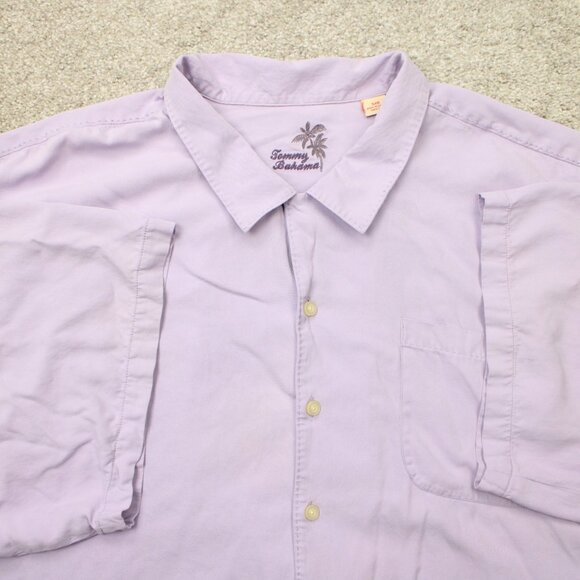 Tommy Bahama Camp Shirt Mens5XB Purple Loop Collar 100% Silk Short Sleeve Button - Picture 1 of 12